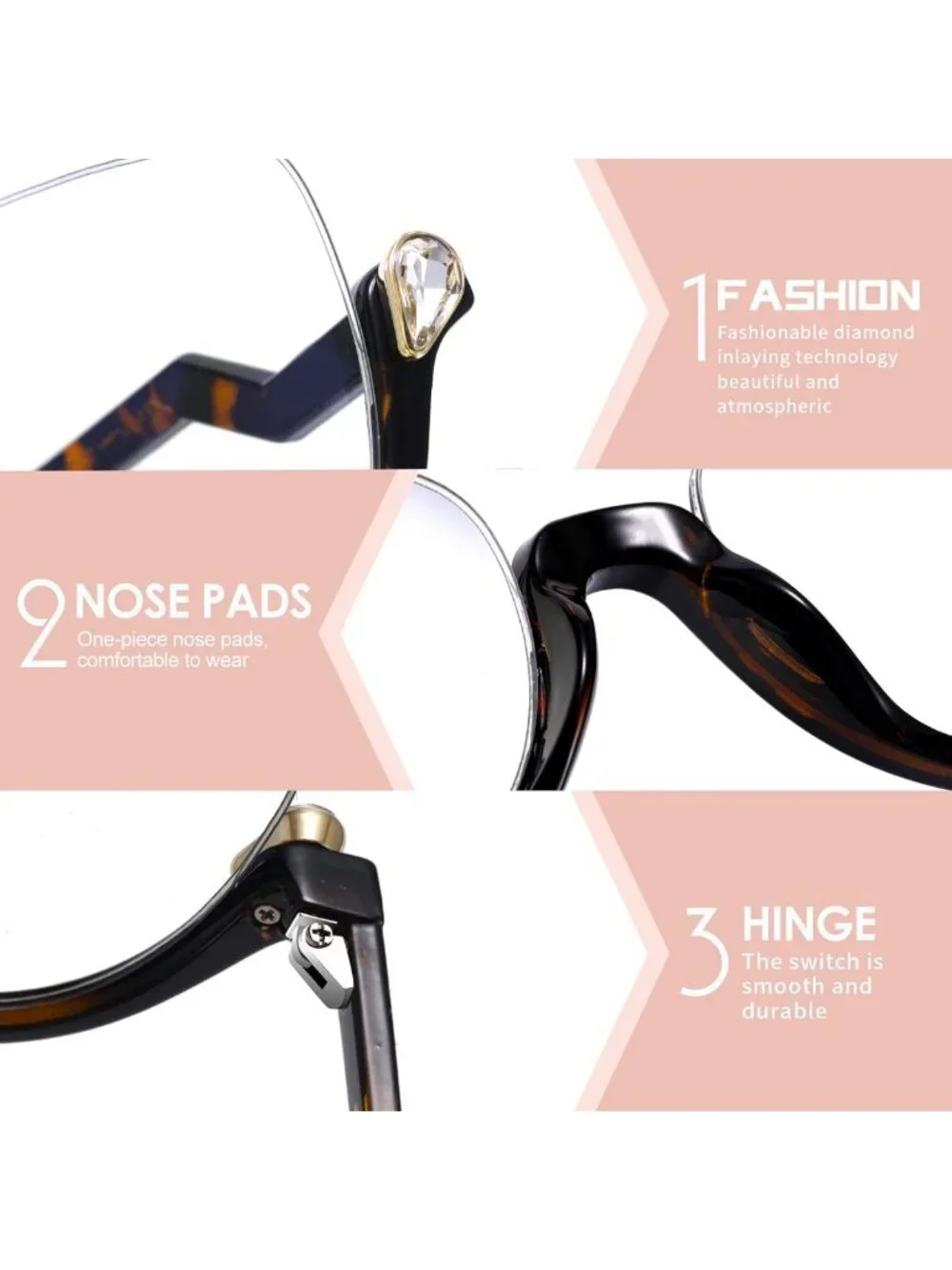 Stylish Blue Light Blocking Glasses for Women, Clear Lens, Semi-Rimless, CZ